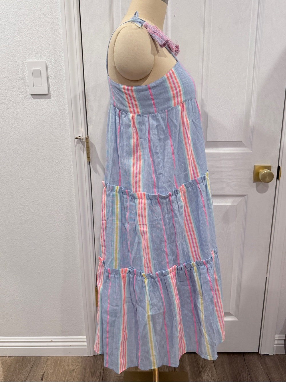 Anthropologie dRA Los Angeles 100% Cotton Light Blue Neon Striped Summer Dress - Picture 5 of 15